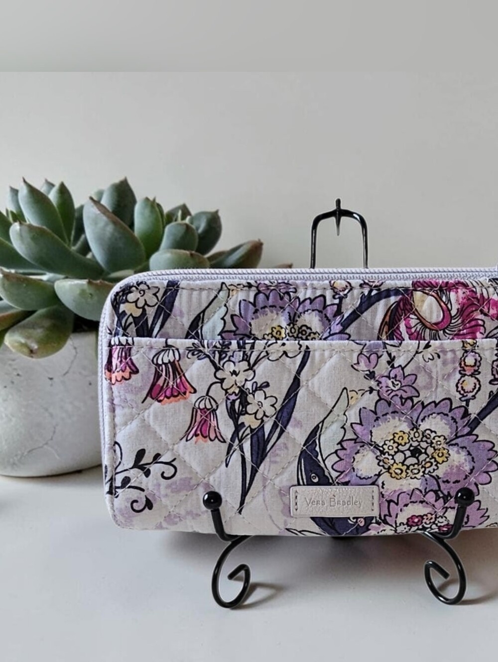 Vera Bradley Floating Plum Pansies RFID Deluxe Zip ID Wallet